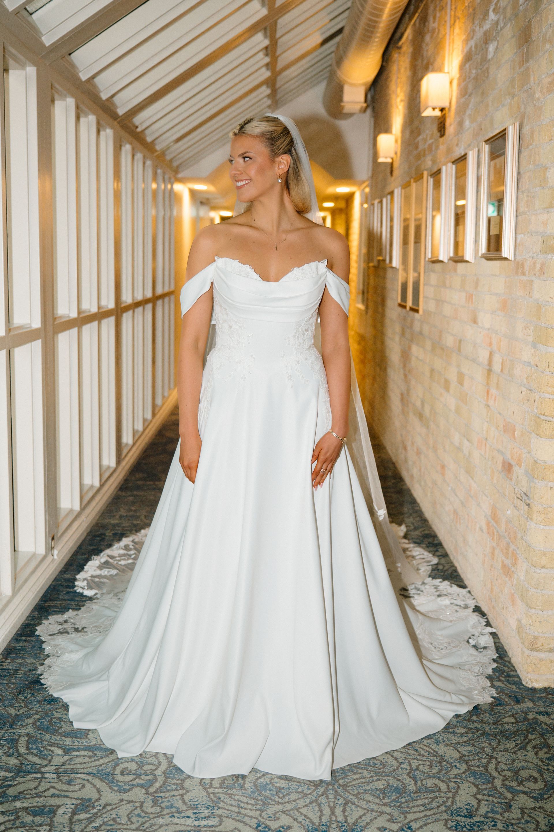 Wedding dress, matt satin, off shoulder