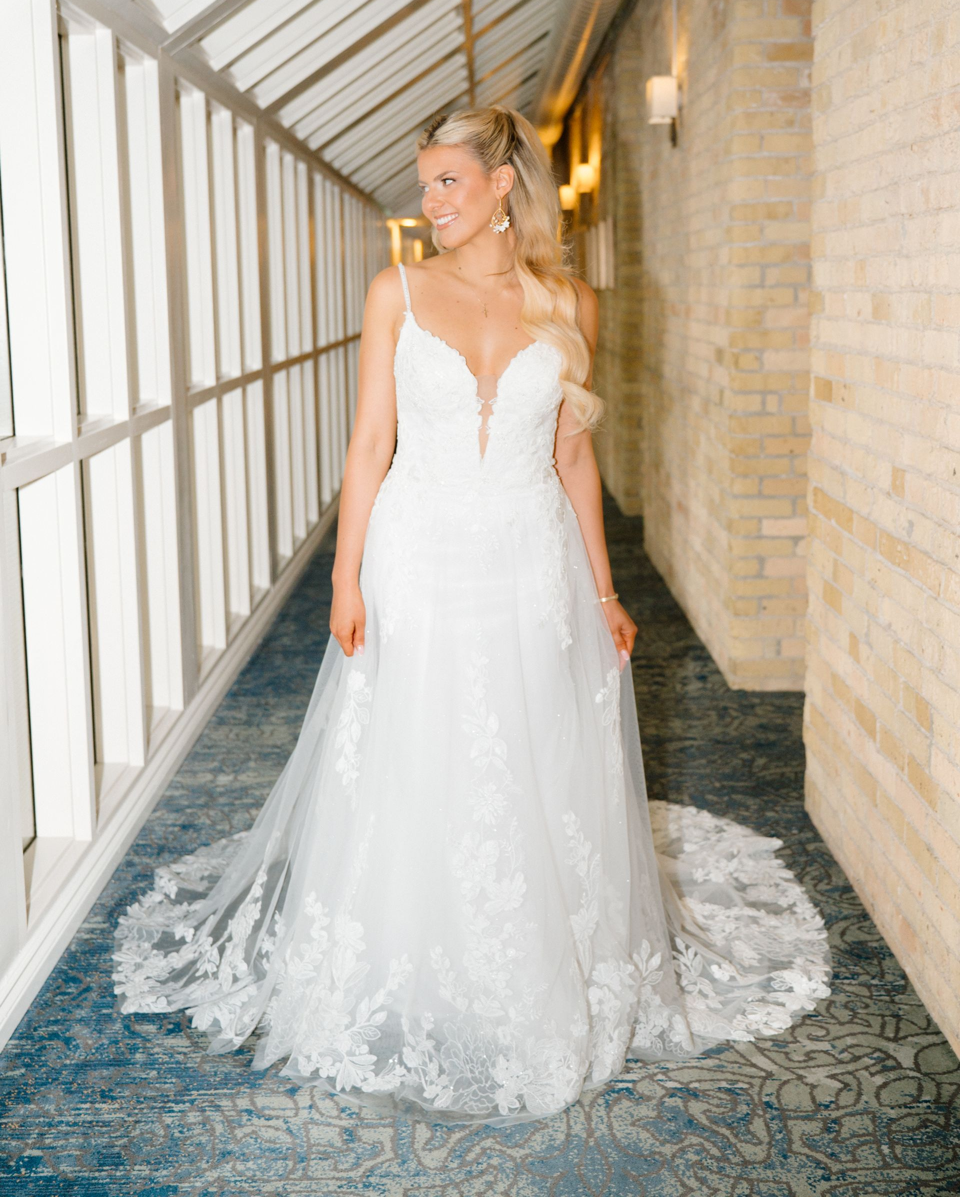 Slim a-line, lace, sparkle, plung neckline, low back