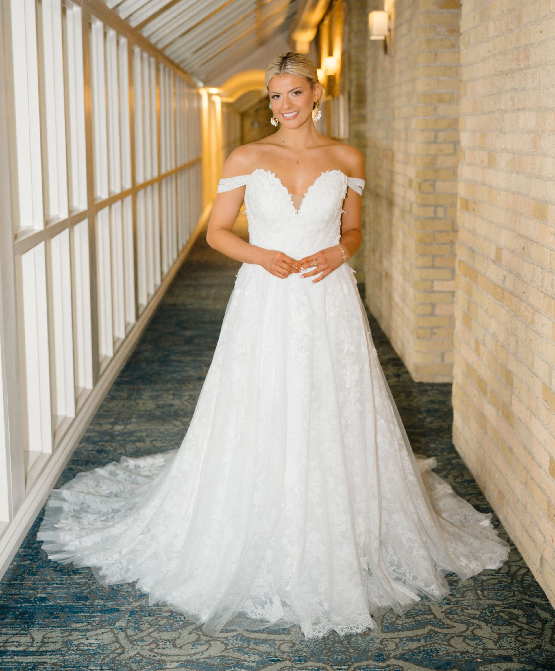 Lace and appliques, a-line, off-shoulder detachable straps