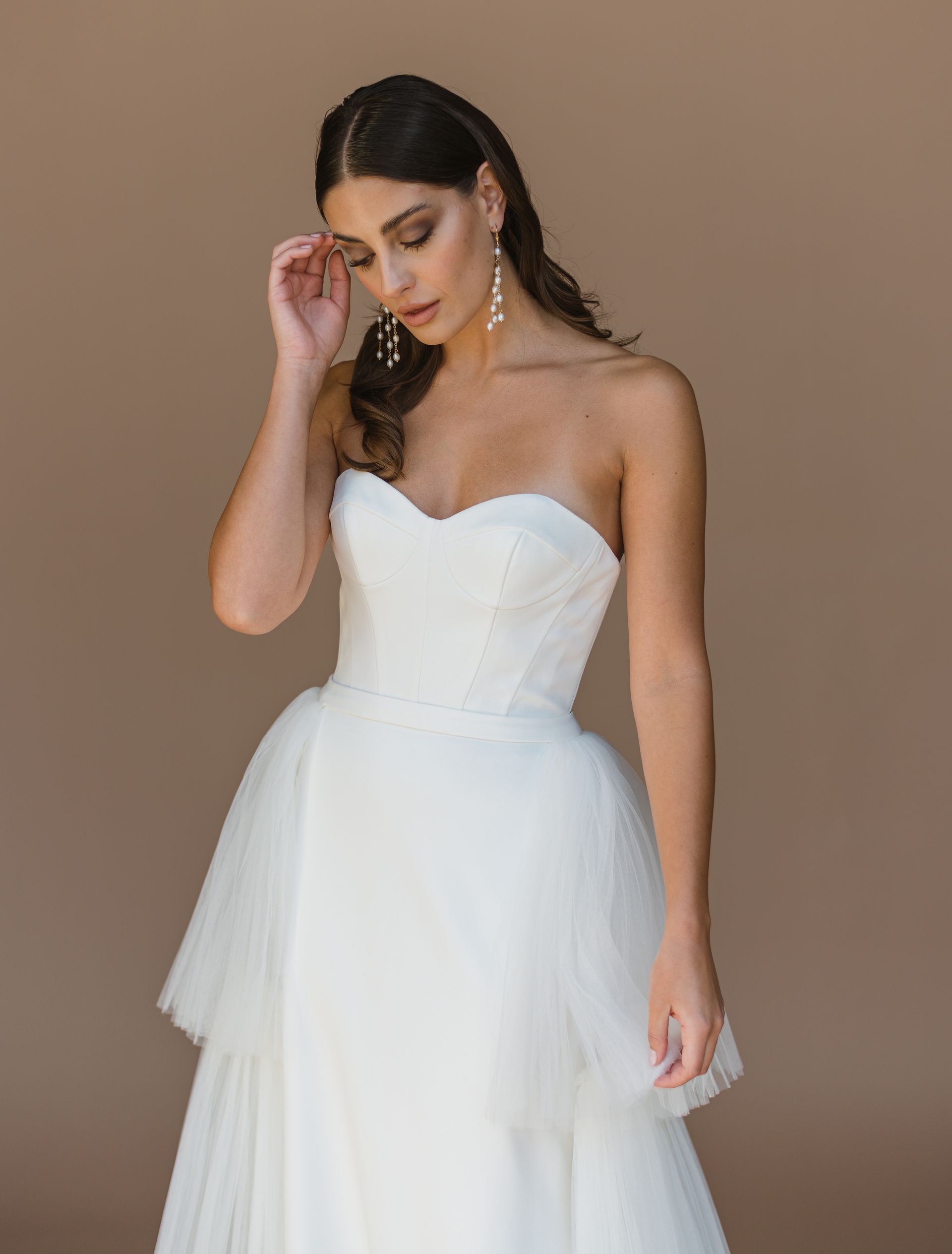 a-line wedding dress, crepe and lace
