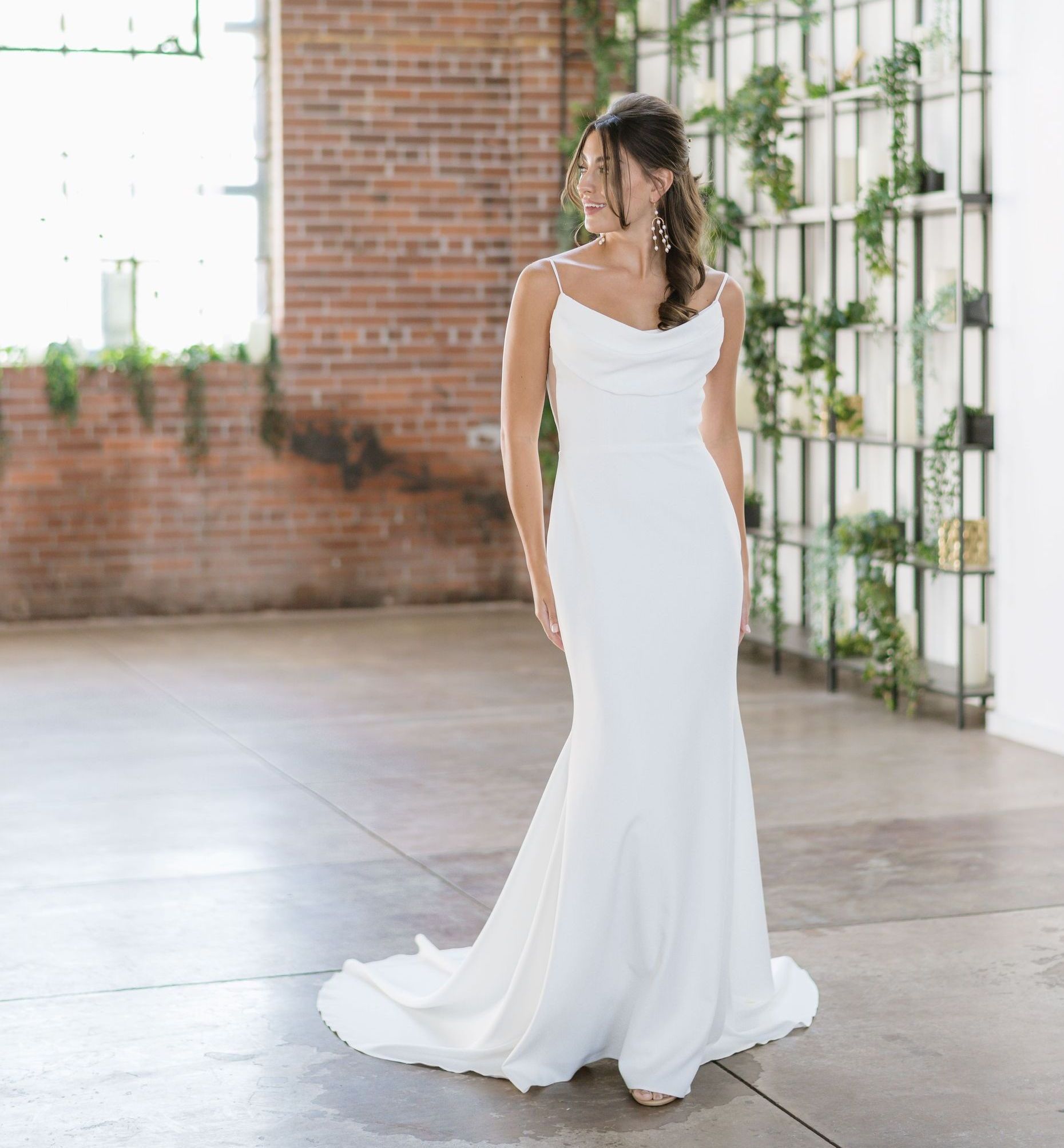 Simple satin dress with scoop neckline