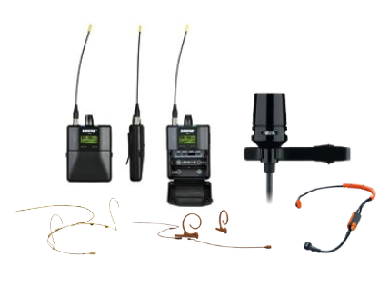 A pair of wireless microphones sitting on top of a receiver.