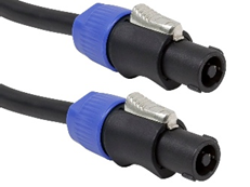 Two black cables with blue connectors on a white background