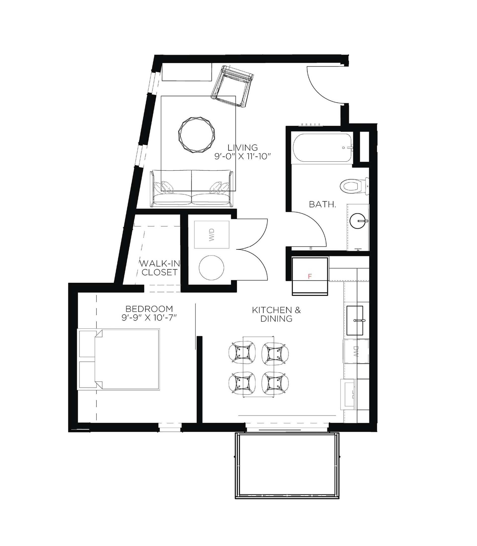 North Side Yard One Bedroom A16 Floor Plan