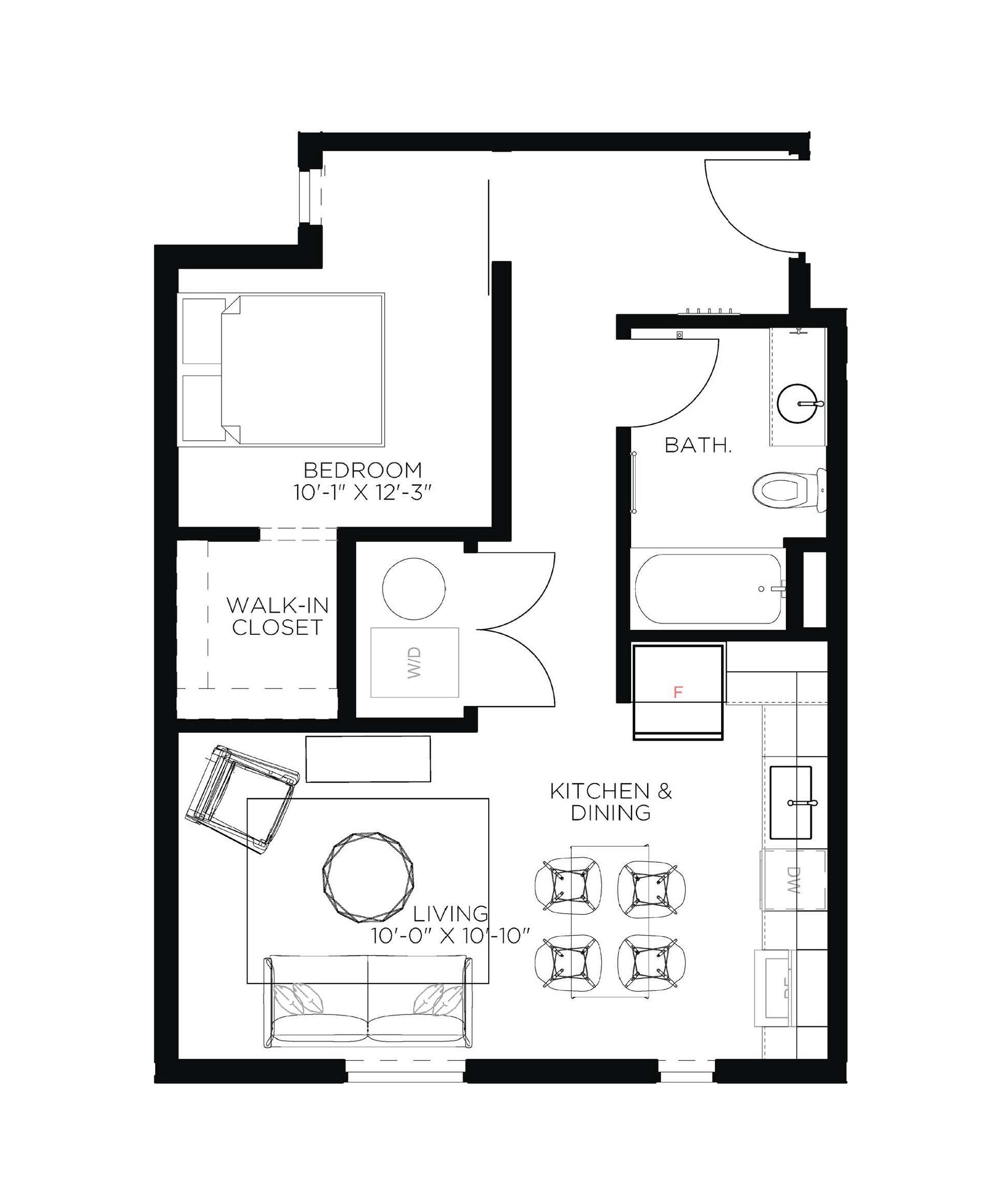 North Side Yard One Bedroom A17 Floor Plan