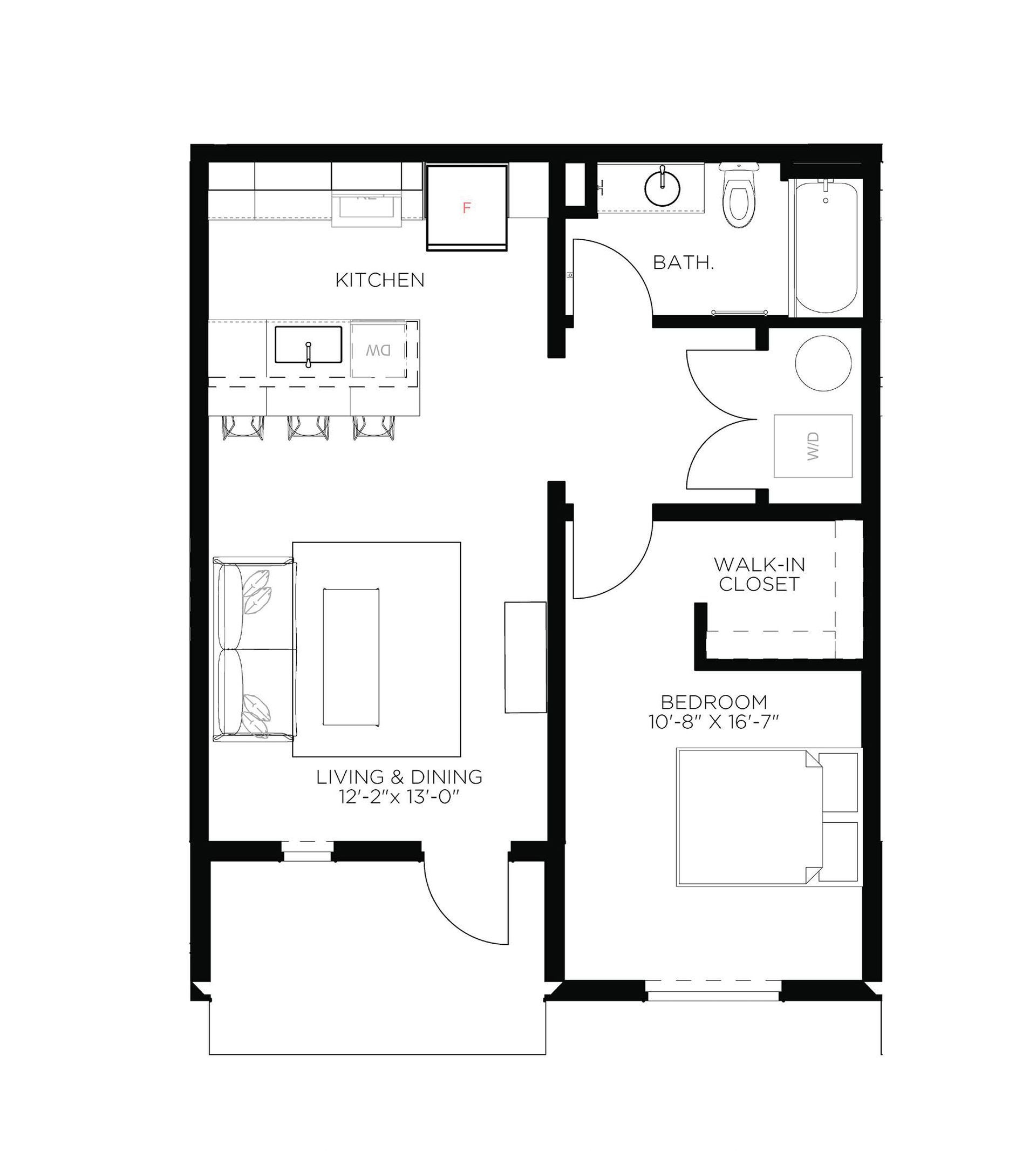 North Side Yard One Bedroom A20 Floor Plan