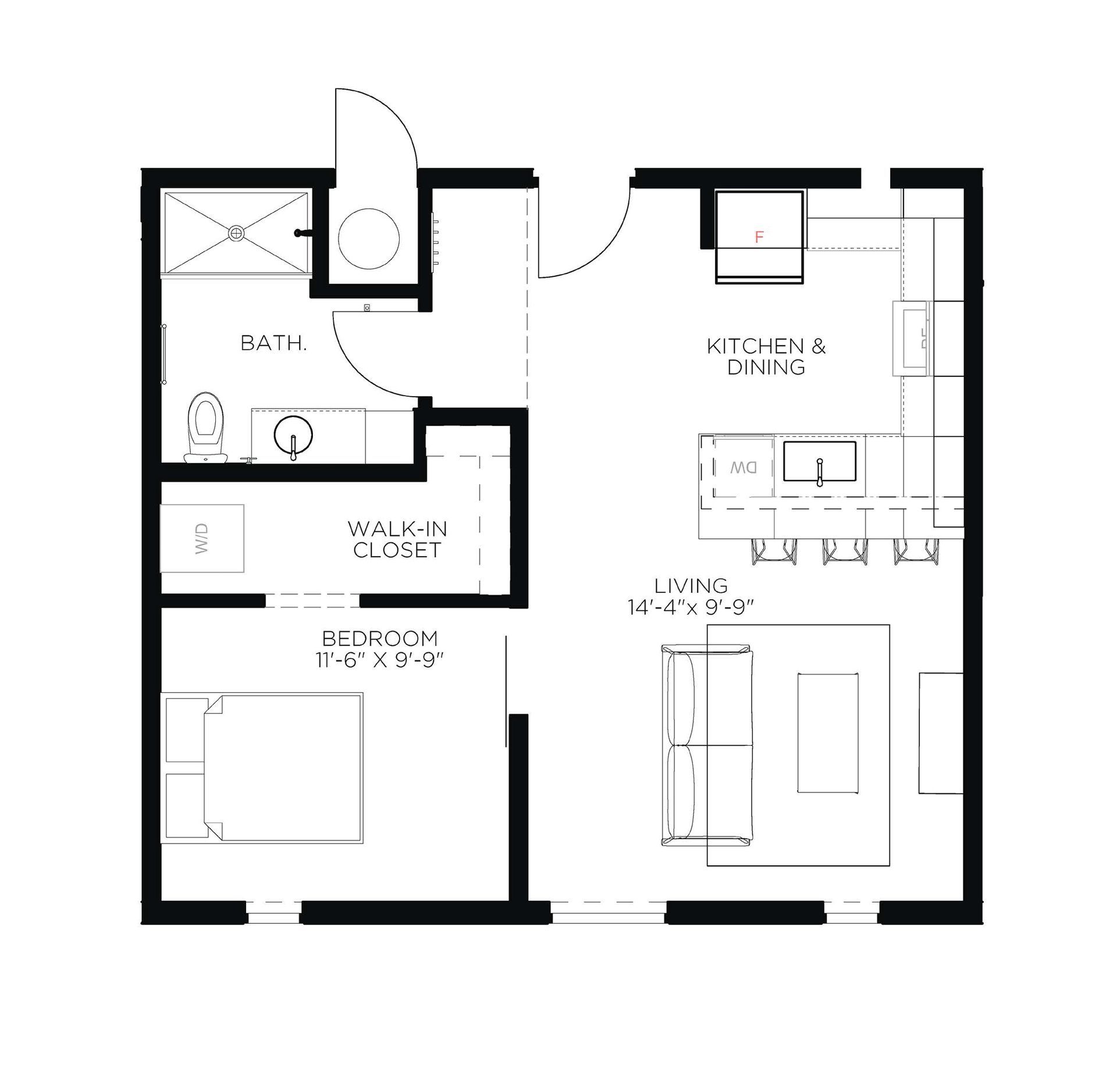 North Side Yard One Bedroom A21 Floor Plan