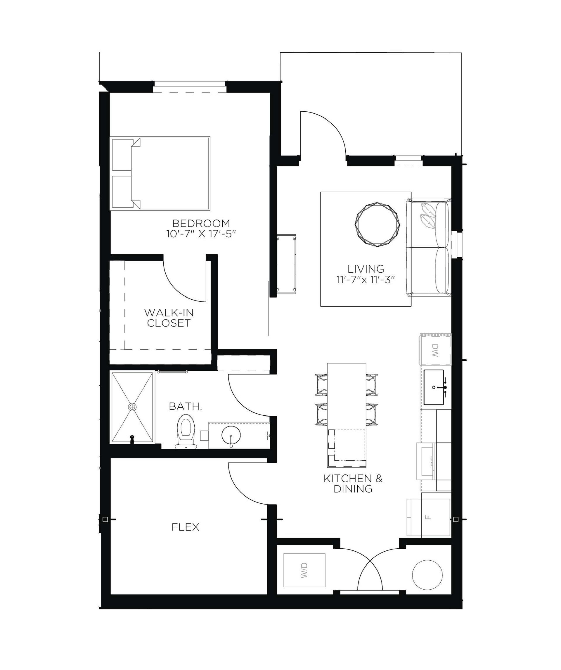 North Side Yard One Bedroom A25 Floor Plan