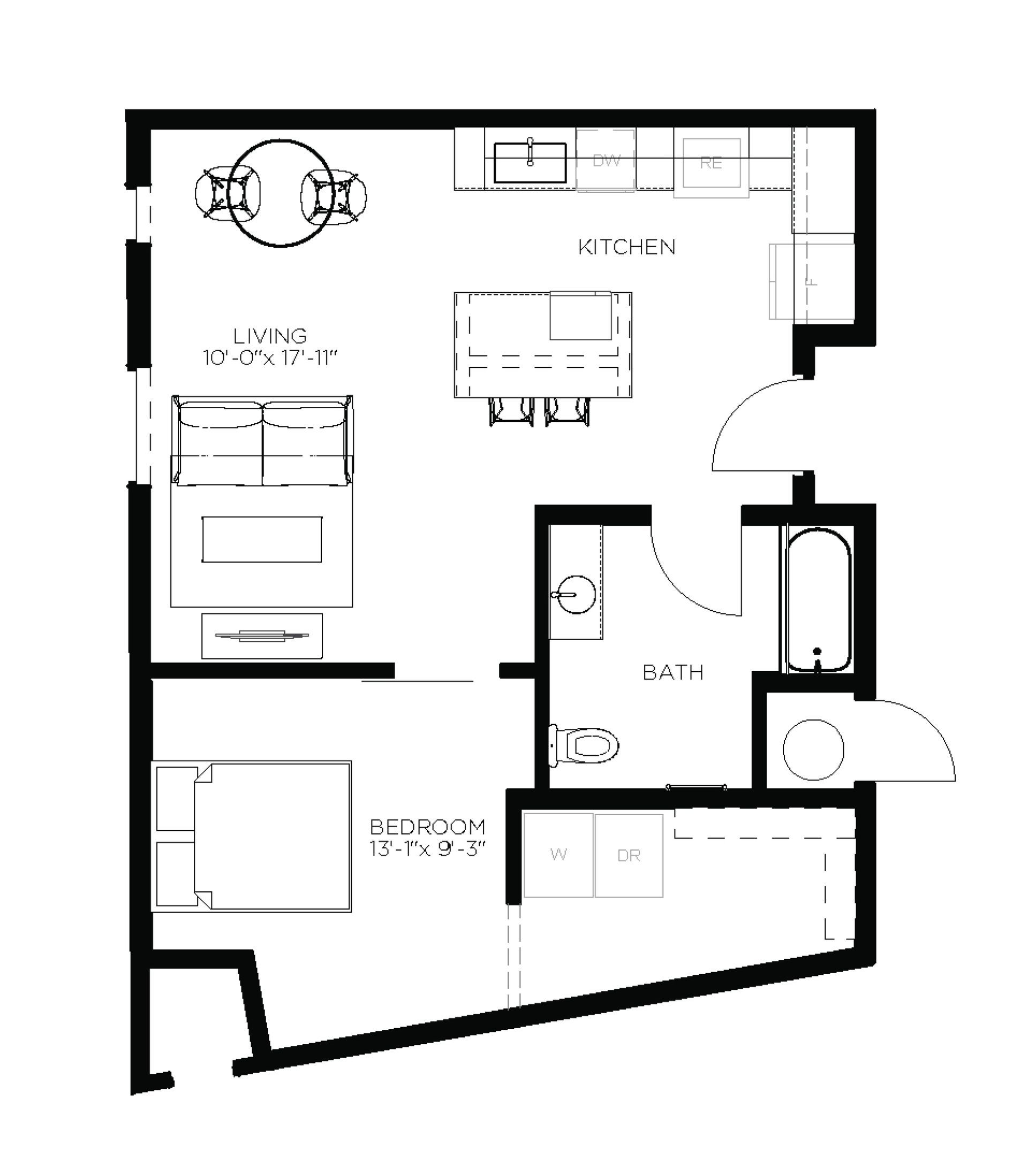 North Side Yard One Bedroom A8 Floor Plan