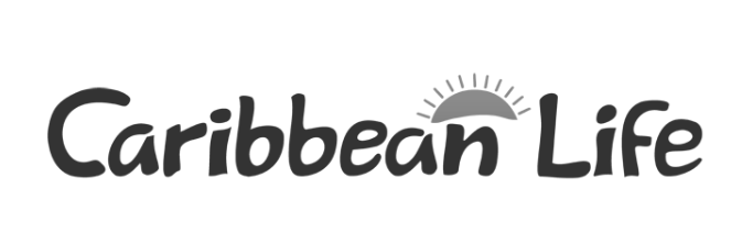 A black and white logo for caribbean life with a sun in the middle.