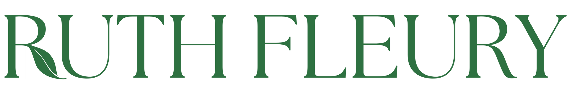 The word ruth fleury is written in green letters on a white background.