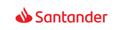 Logotipo rojo de Santander con icono de llama y nombre de la marca sobre fondo blanco.