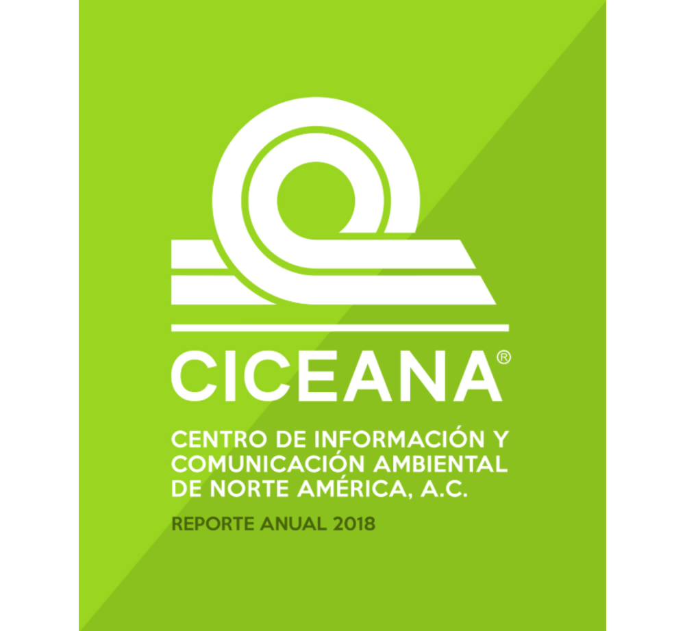 Portada del informe anual de CICEANA sobre fondo verde brillante con logotipo y texto en blanco, 2018.