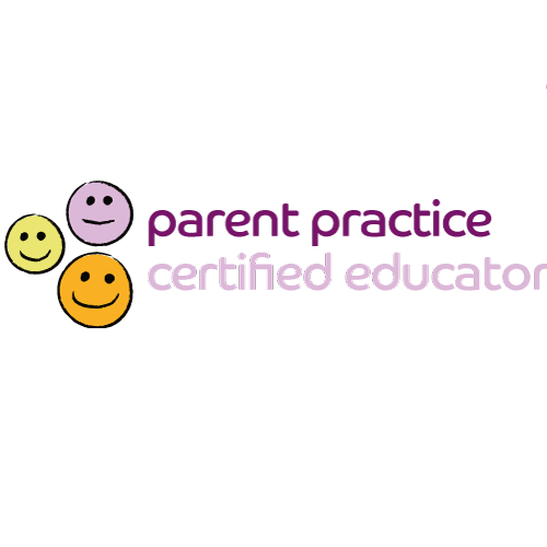 A parent practice certified educator logo with smiley faces