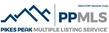 Logo for Pikes Peak Multiple Listing Service: blue mountain range, PPM in blue, MLS in gray.