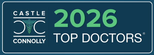 Castle Connolly Top Doctors 2026 award in green and white on a blue background.