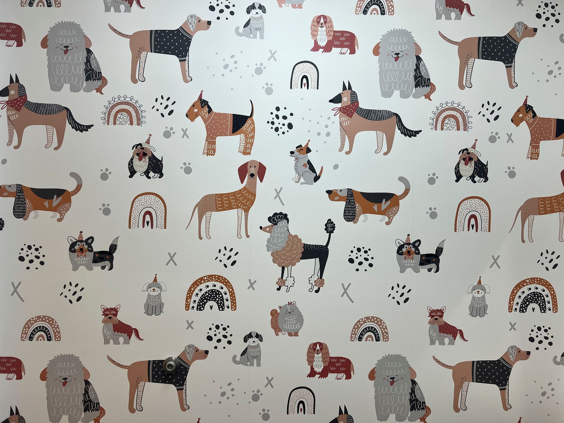 A pattern of dogs and cats on a white background