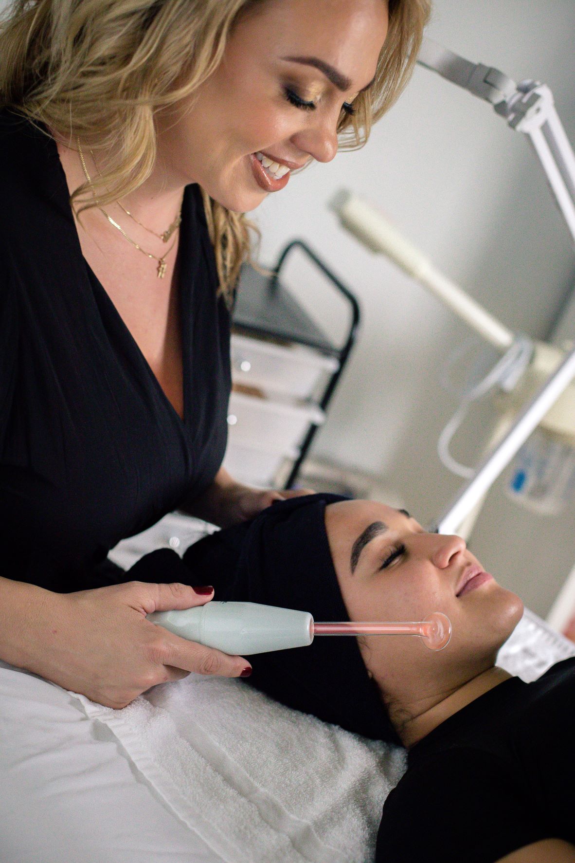 Disinfecting the skin before a facial