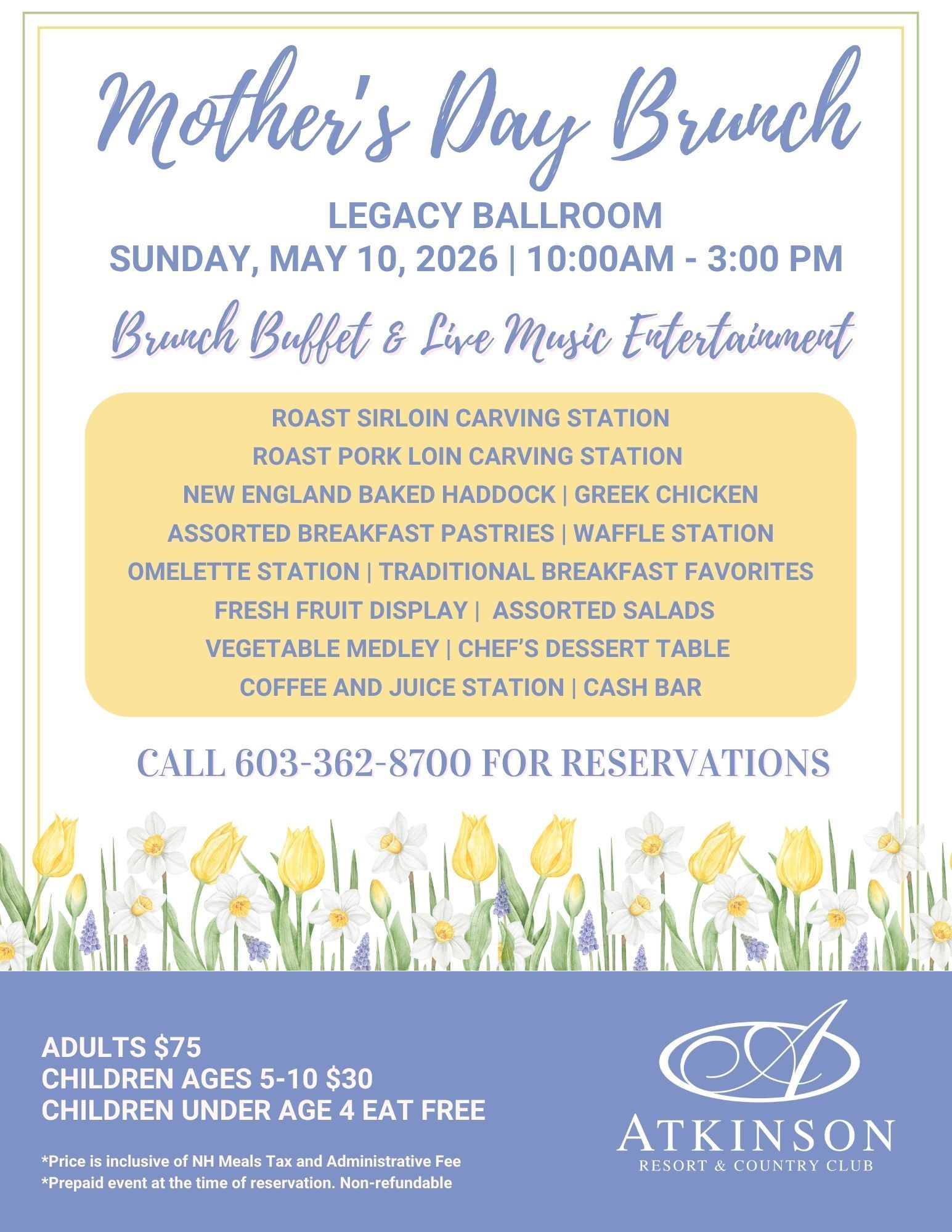 Mother's Day Brunch menu