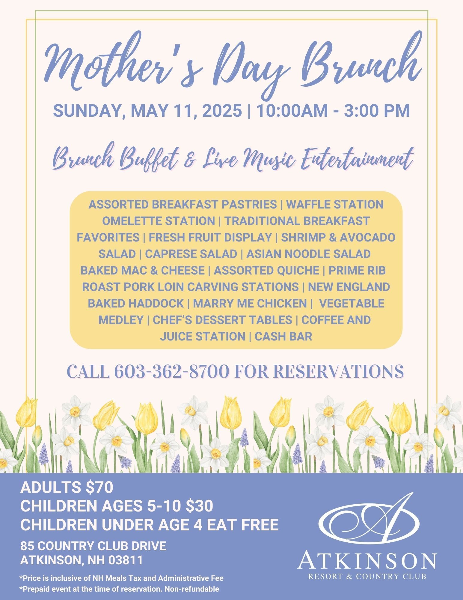 Mother's Day Brunch menu