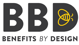 Logo of Benefits By Design with a stylized bee and the letters