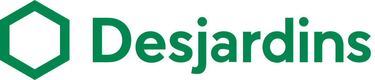 Desjardins logo, green hexagon with text