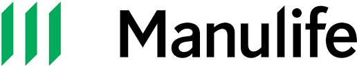 Logo for Manulife, featuring three green vertical stripes next to the company name in black.