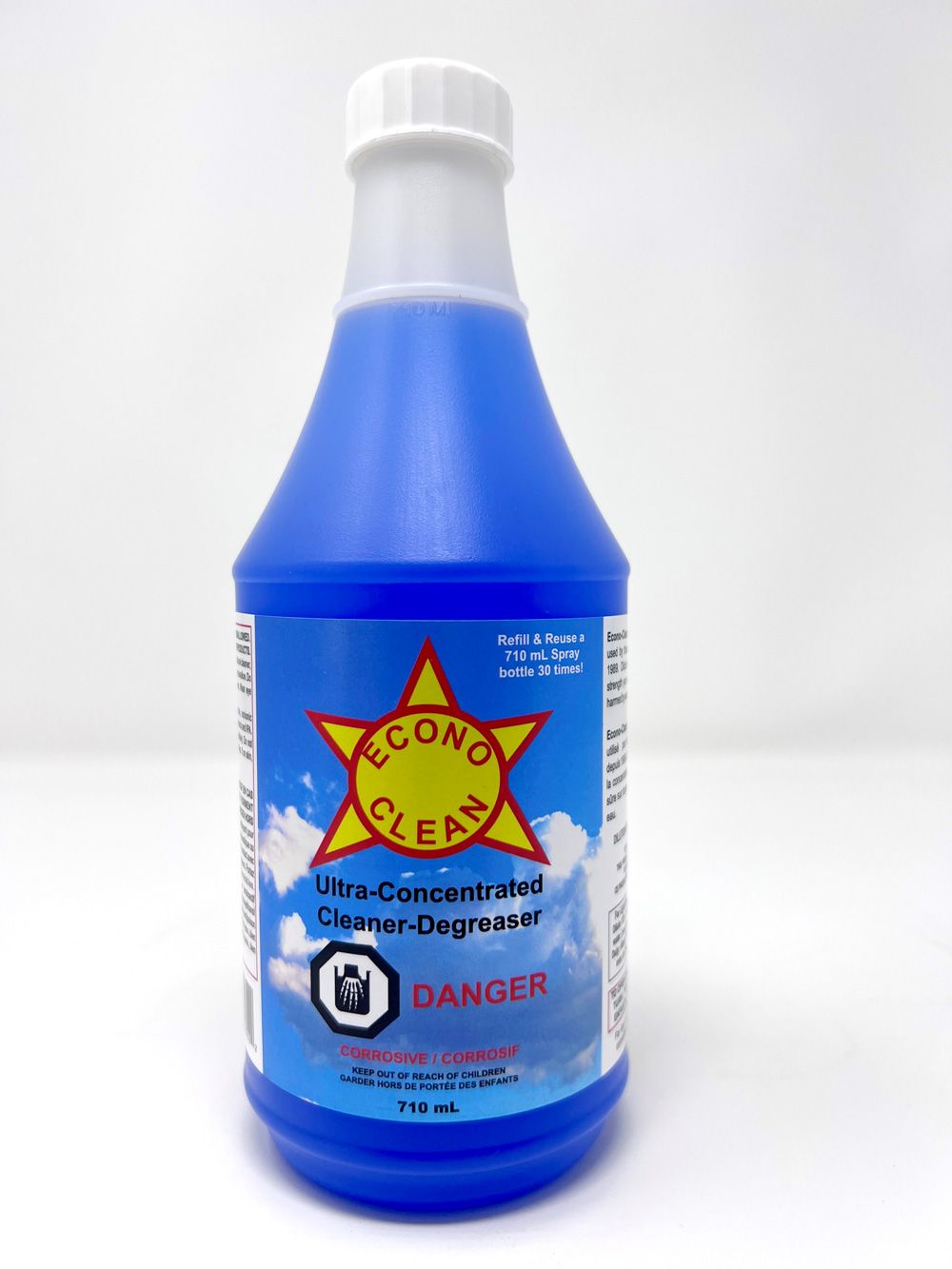 A blue bottle of second clean has a yellow star on the label