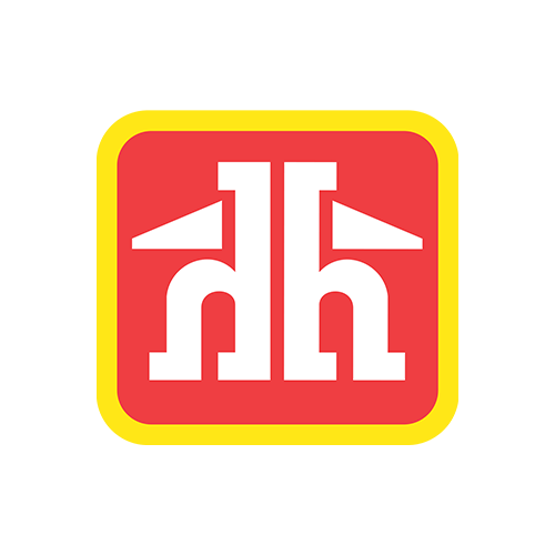 A red and yellow logo with the letter h on it.
