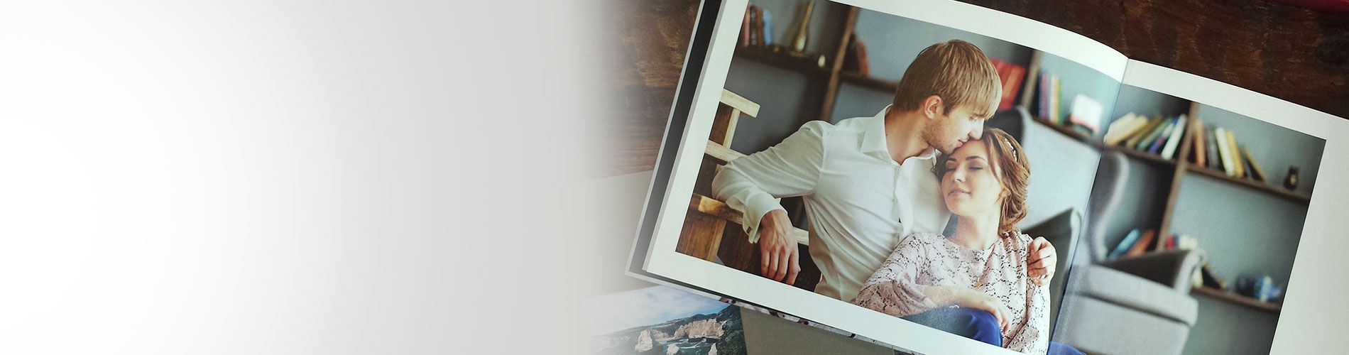 photo book page of a couple in an embrace