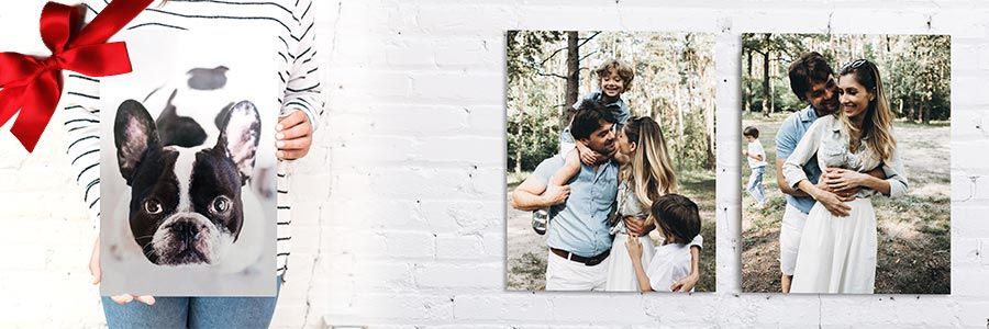 Dog on a metal print and canvas wraps showing a beautiful family