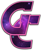 A pink and purple letter c with a galaxy background