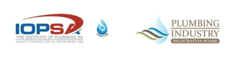 Two logos for iopsa and the plumbing industry on a white background.