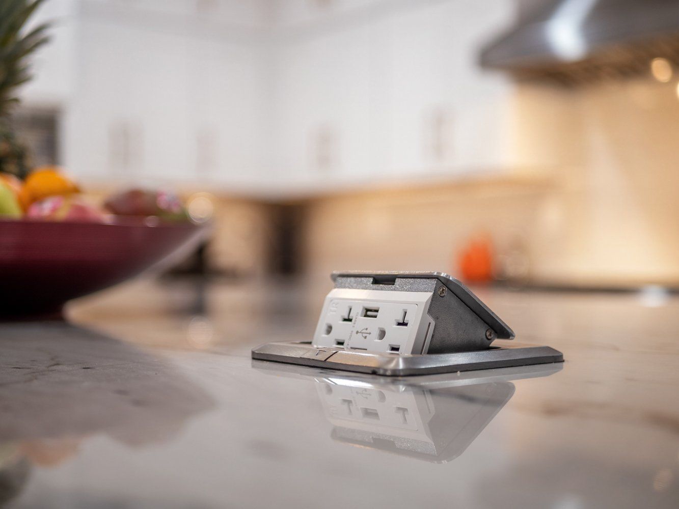 Retractable power outlet on kitchen countertop remodel in Aliso Viejo, CA