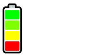 Een cartoonillustratie van een batterij met drie verschillende kleuren.