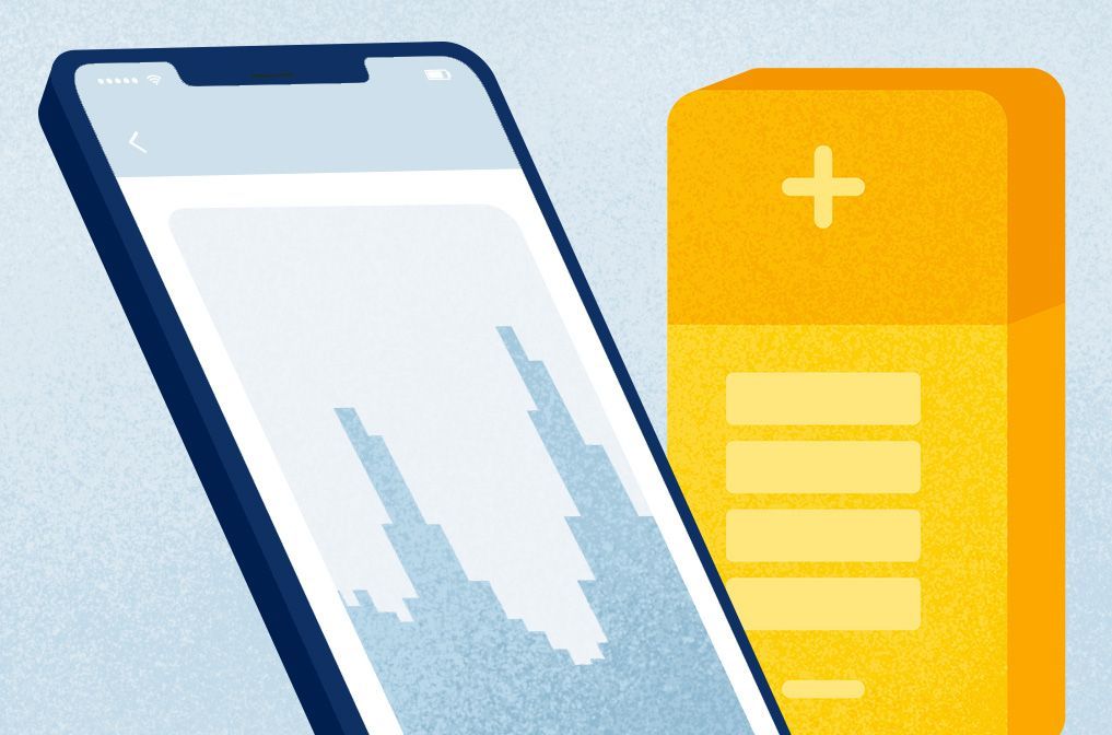 Een illustratie van een mobiele telefoon naast een rekenmachine
