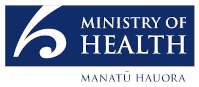 A blue and white logo for the ministry of health