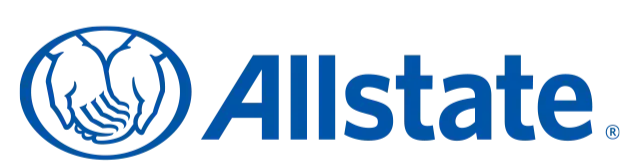 Allstate logo: blue hands cupping inside a blue oval, with blue text "Allstate" to the right.