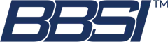 BBS logo in dark blue, tilted. The letters are bold and blocky. The letters 