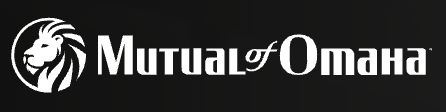 Mutual of Omaha logo: white lion head in a circle, and the company name in white on a black background.