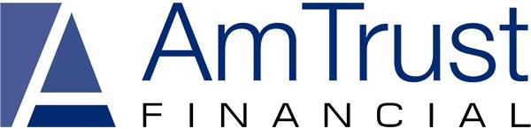 AmTrust Financial logo with a blue geometric shape and dark blue text.
