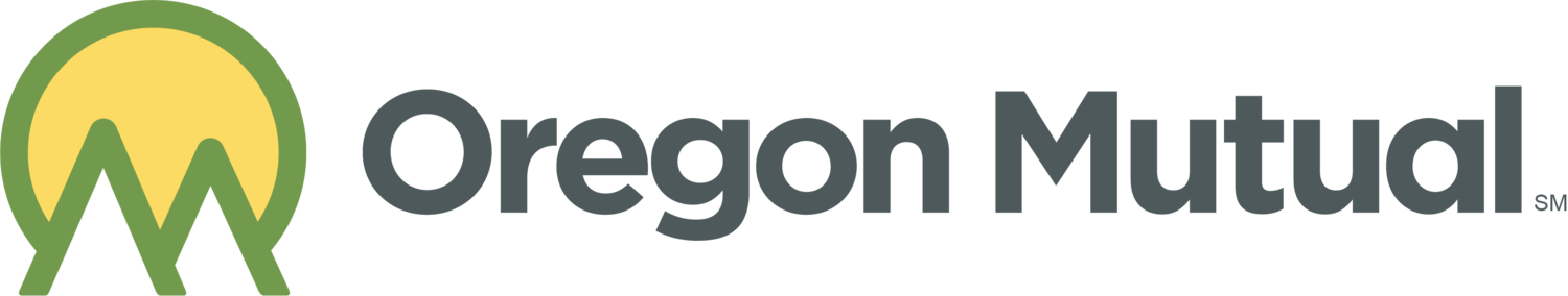 Oregon Mutual logo with a yellow-green mountain design and dark gray text.