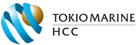 Logo of Tokio Marine HCC, a blue ribbon swirling around a gold sphere.