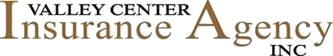 Valley Center Insurance Agency logo. Brown text on white background.