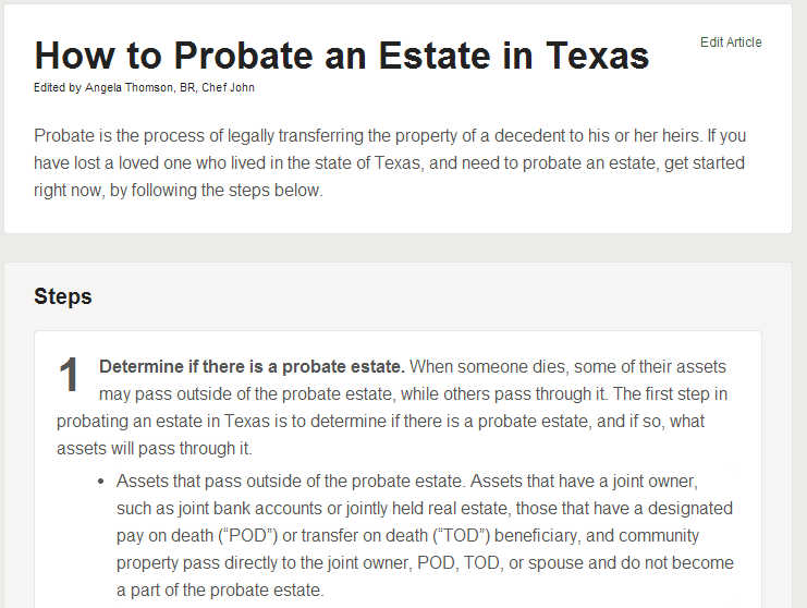 A screenshot of how to probate an estate in texas.