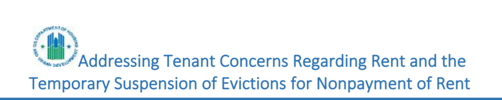 A sign that says addressing tenant concerns regarding rent and the temporary suspension of evictions for nonpayment of rent