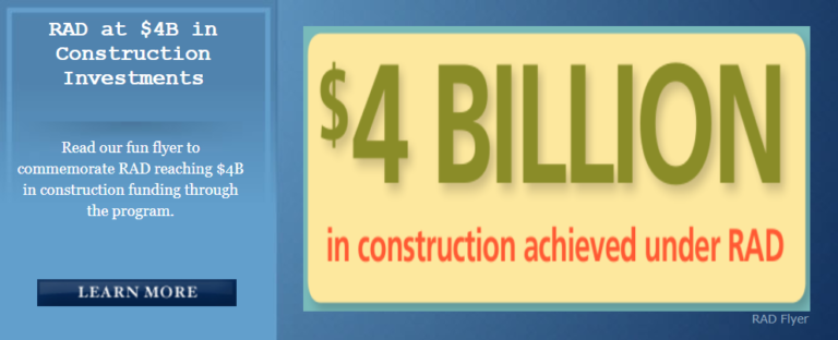 A sign that says $ 4 billion in construction achieved under rad