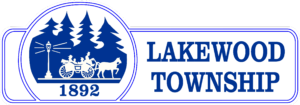 A blue and white logo for lakewood township 1892