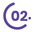 A purple, stylized number 02 inside an incomplete circular frame.