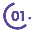 A purple number 01 enclosed in a partial circle with a dot next to it.